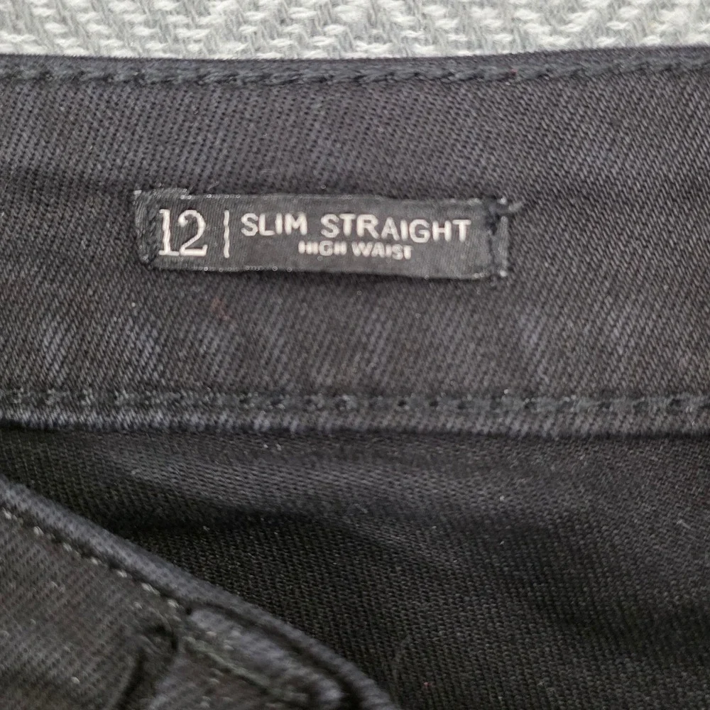 Talbots‎ Slim Straight High Waist Black Jeans Womens Size 12 Frayed Hem